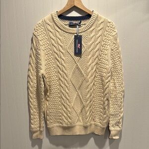 Vineyard Vines Men's Cream Cable Knit Sweater